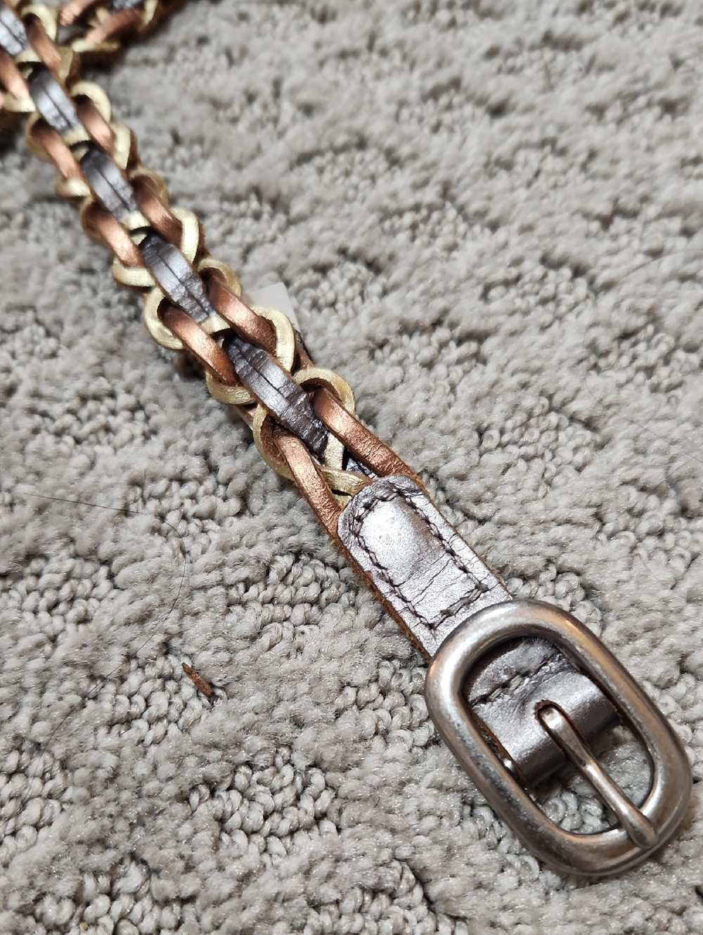 Fossil Braided Leather Belt in Metallic Pewter, Copper Brown, Gold Size Medium - Picture 2 of 13